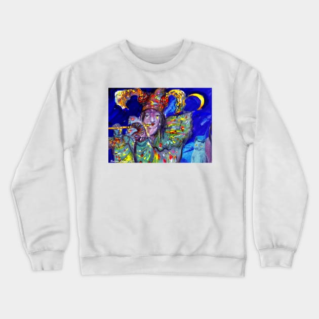 FLUTIST IN BLUE Venetian Masquerade Night Crewneck Sweatshirt by BulganLumini